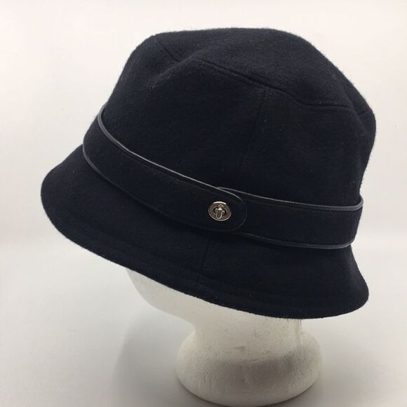 COACH Black Wool Turnlock Bucket Hat Size P/S - Picture 1 of 16